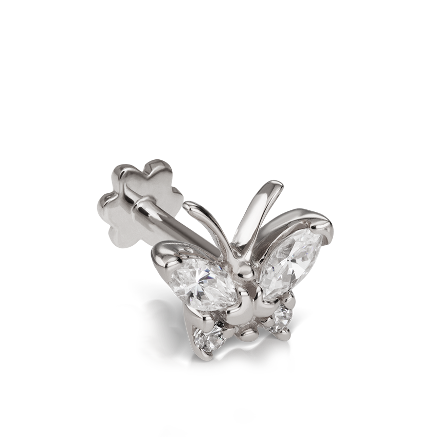 Diamond Marquise Butterfly Threaded Stud Earring