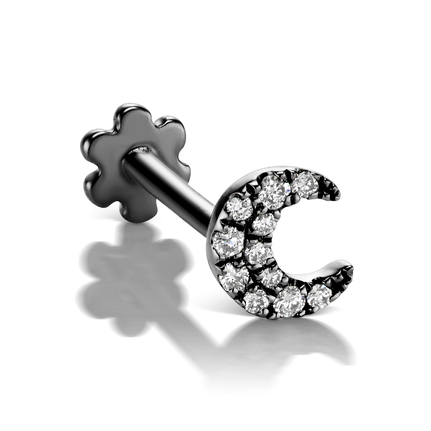 Diamond Moon Threaded Stud Earring