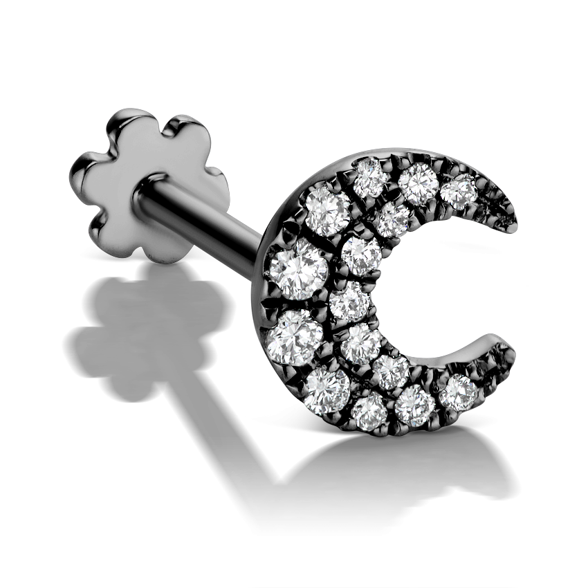 Diamond Moon Threaded Stud Earring