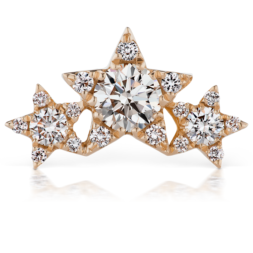 Diamond Three Star Garland Threaded Stud Earring