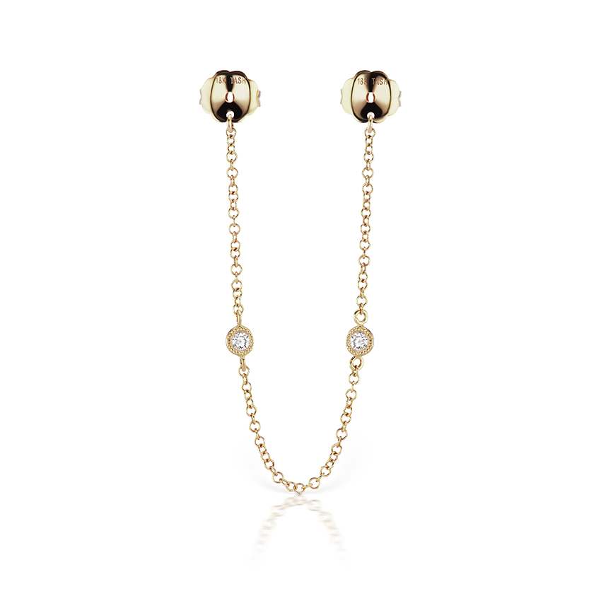 Double Scallop Set Diamond Connecting Chain Stud Earring Backs