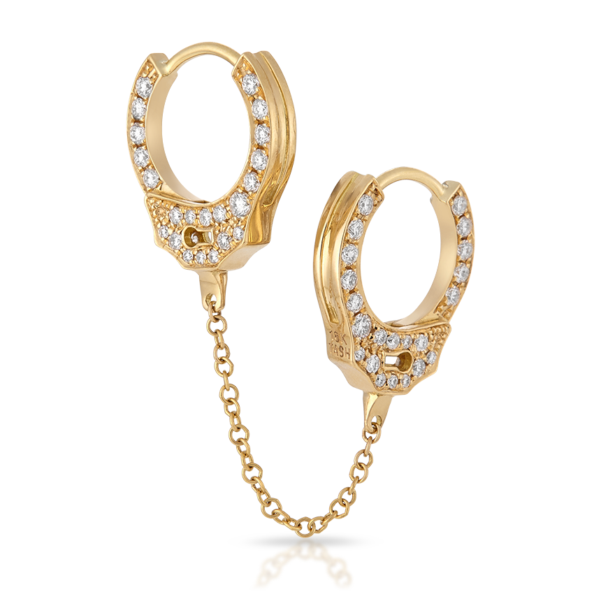 Double-sided Diamond Handcuff with Medium Chain Hoop Earring