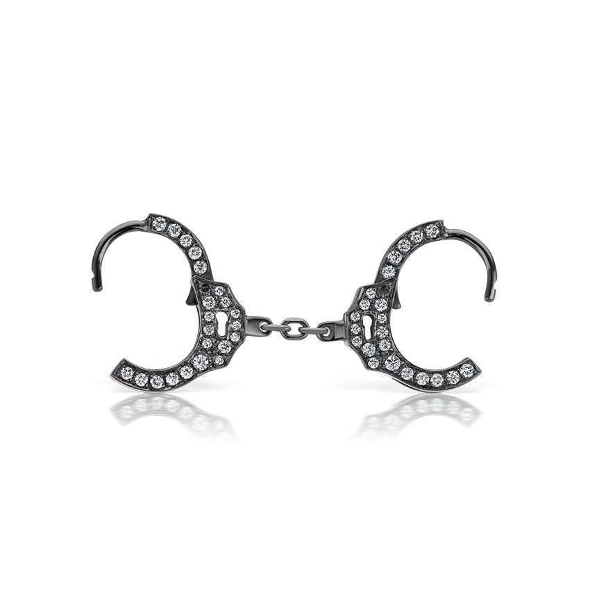Double-sided Diamond Handcuff Hoop Earring with Short Chain