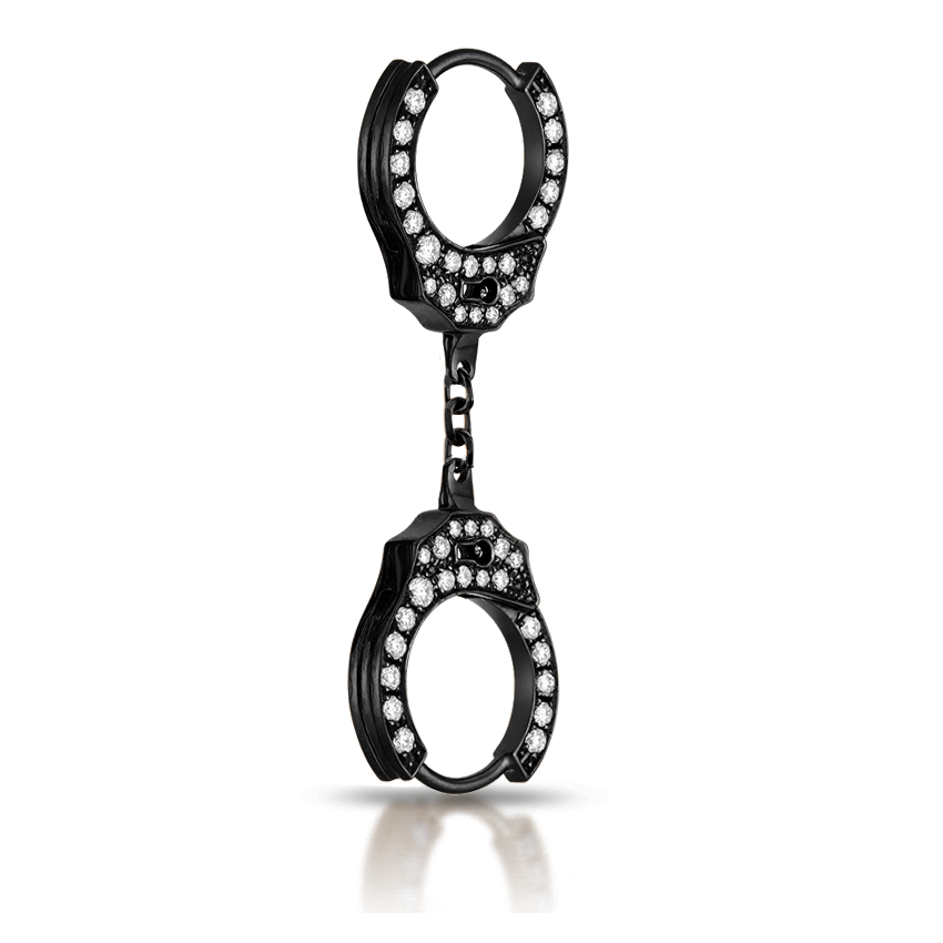 Double-sided Diamond Handcuff Hoop Earring with Short Chain