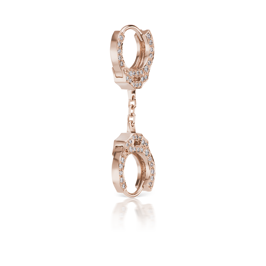 Double-sided Diamond Handcuff Hoop Earring with Short Chain