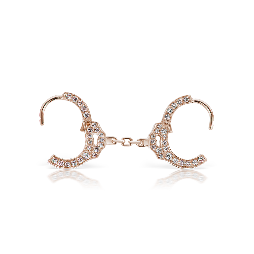 Double-sided Diamond Handcuff Hoop Earring with Short Chain