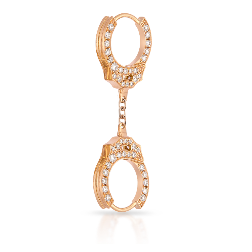 Double-sided Diamond Handcuff Hoop Earring with Short Chain