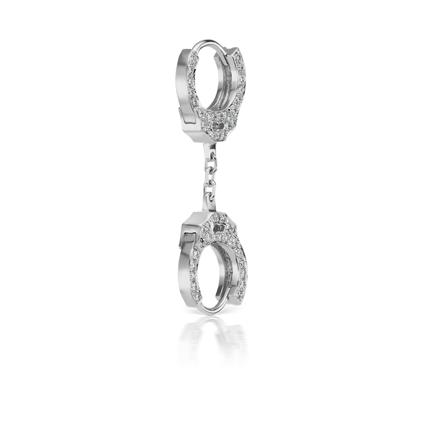 Double-sided Diamond Handcuff Hoop Earring with Short Chain