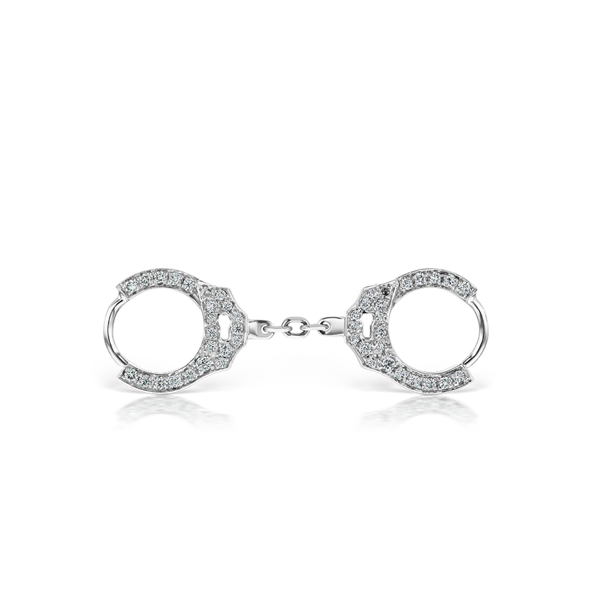 Double-sided Diamond Handcuff Hoop Earring with Short Chain