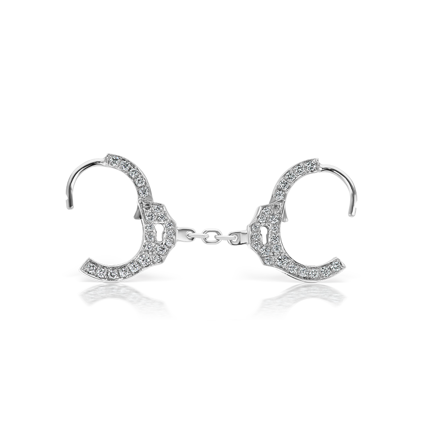 Double-sided Diamond Handcuff Hoop Earring with Short Chain