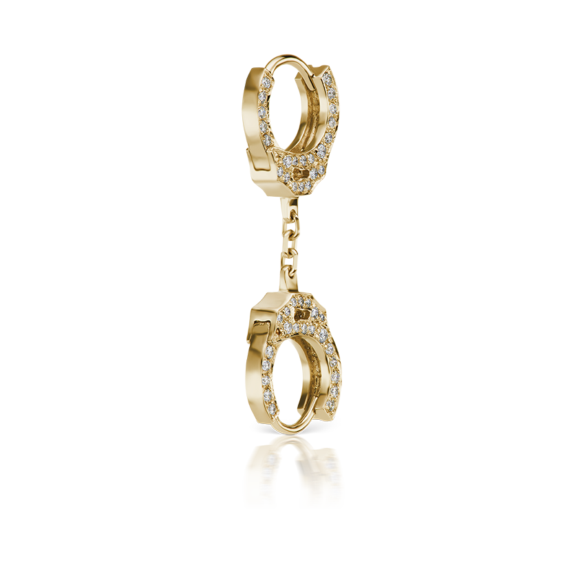 Double-sided Diamond Handcuff Hoop Earring with Short Chain