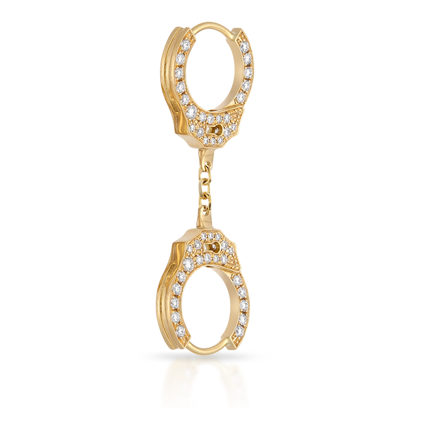 Double-sided Diamond Handcuff Hoop Earring with Short Chain
