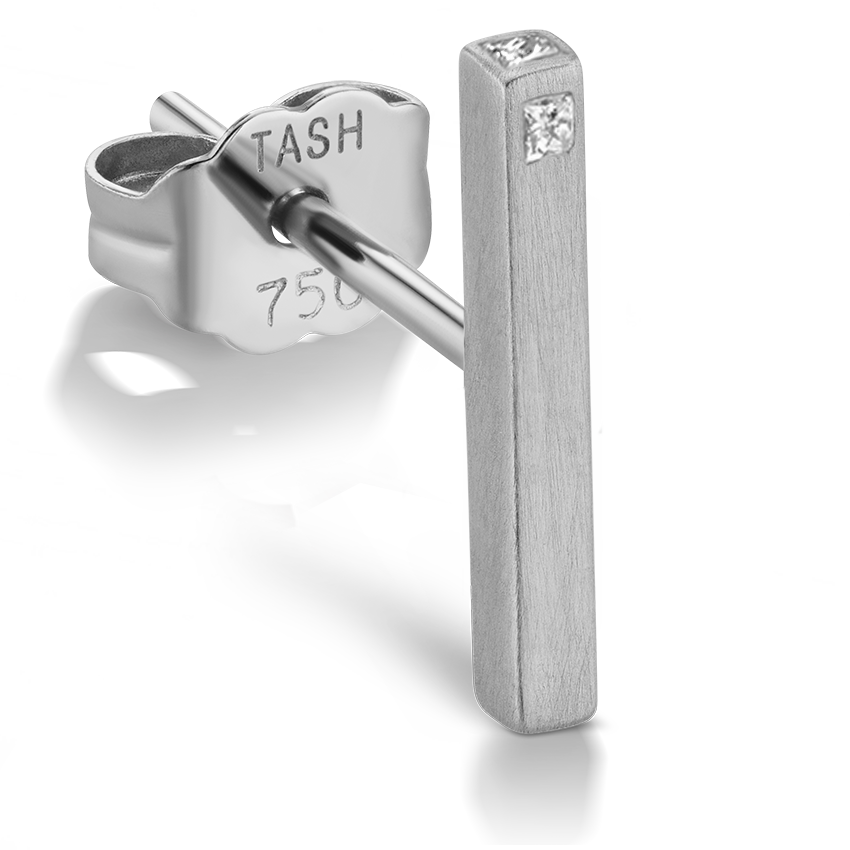 Matte Square Three Diamond End Bar Stud Earring