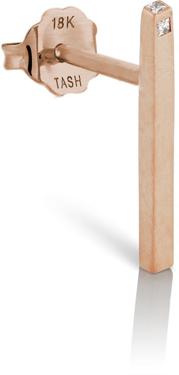 Matte Square Three Diamond End Bar Stud Earring