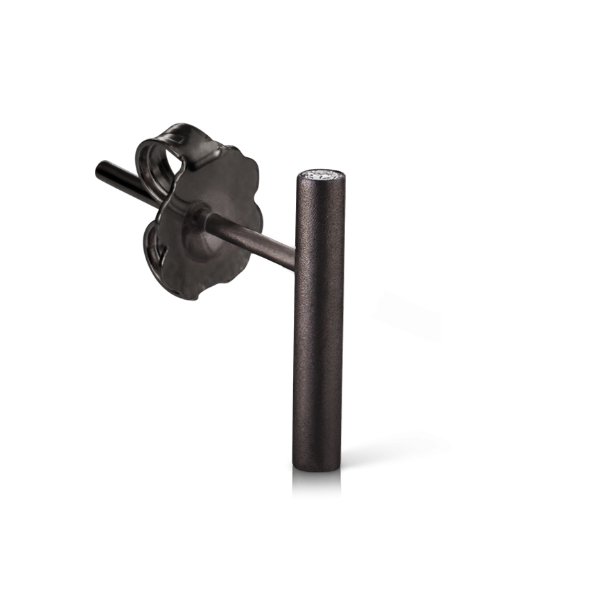 Round Matte Bar with Diamond Ends Stud Earring