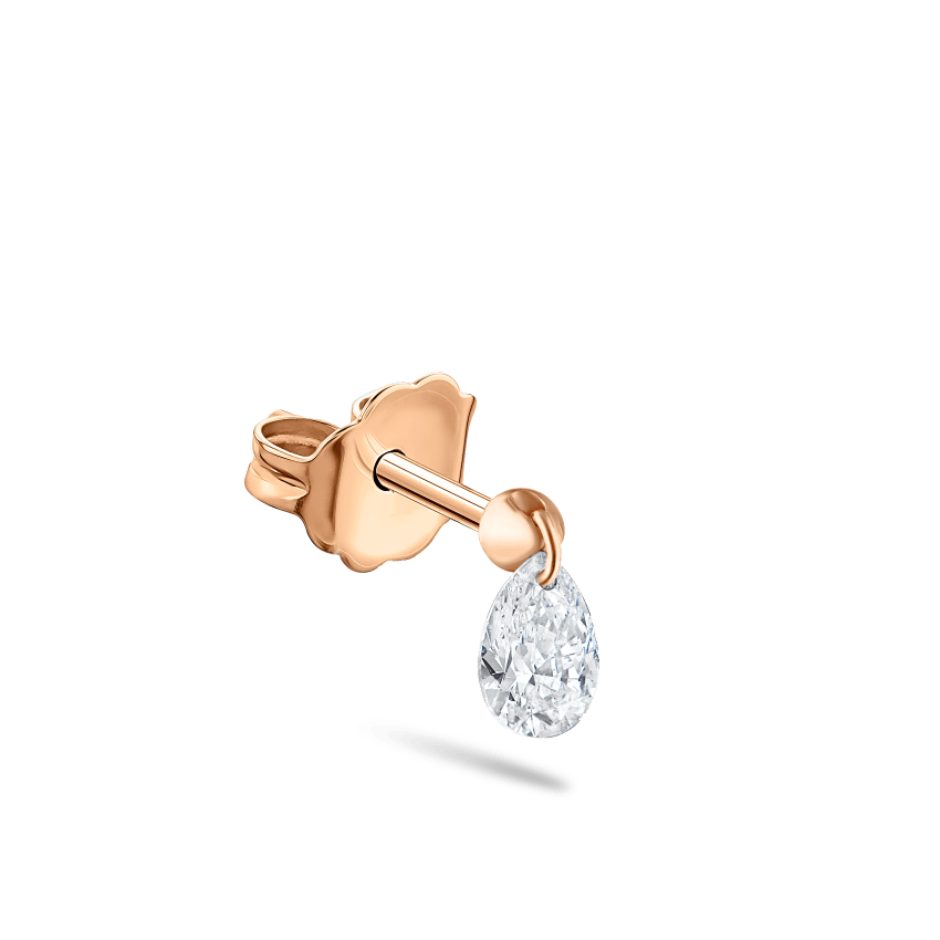 Floating Pear Diamond Charm Stud Earring