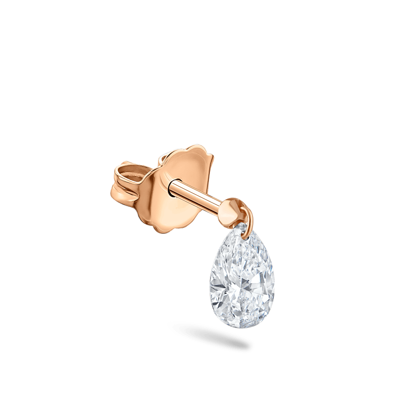 Floating Pear Diamond Charm Stud Earring
