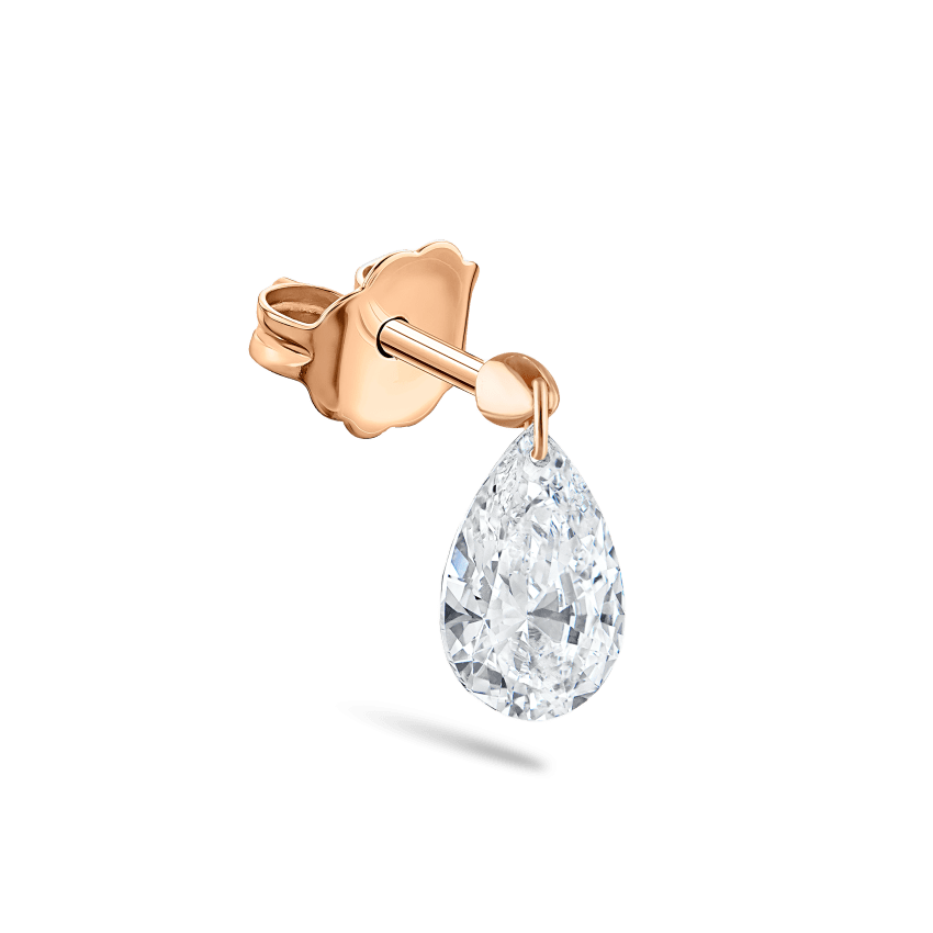Floating Pear Diamond Charm Stud Earring