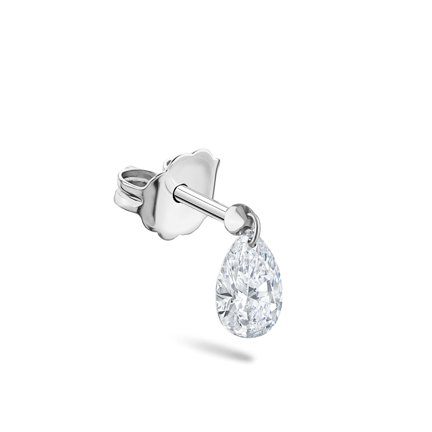 Floating Pear Diamond Charm Stud Earring