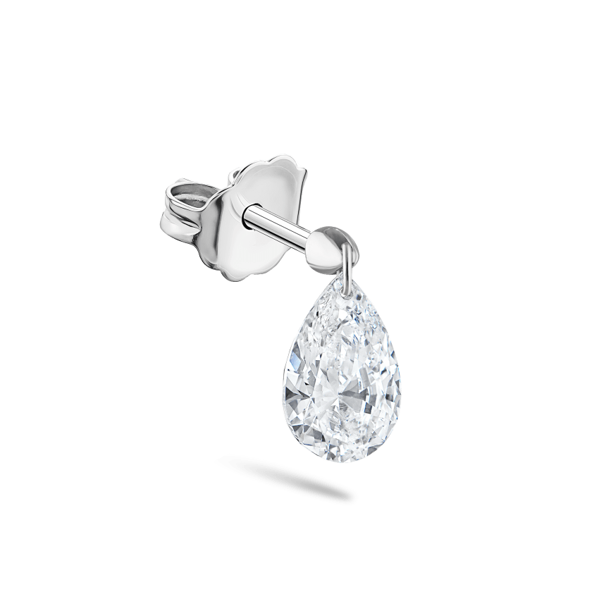 Floating Pear Diamond Charm Stud Earring