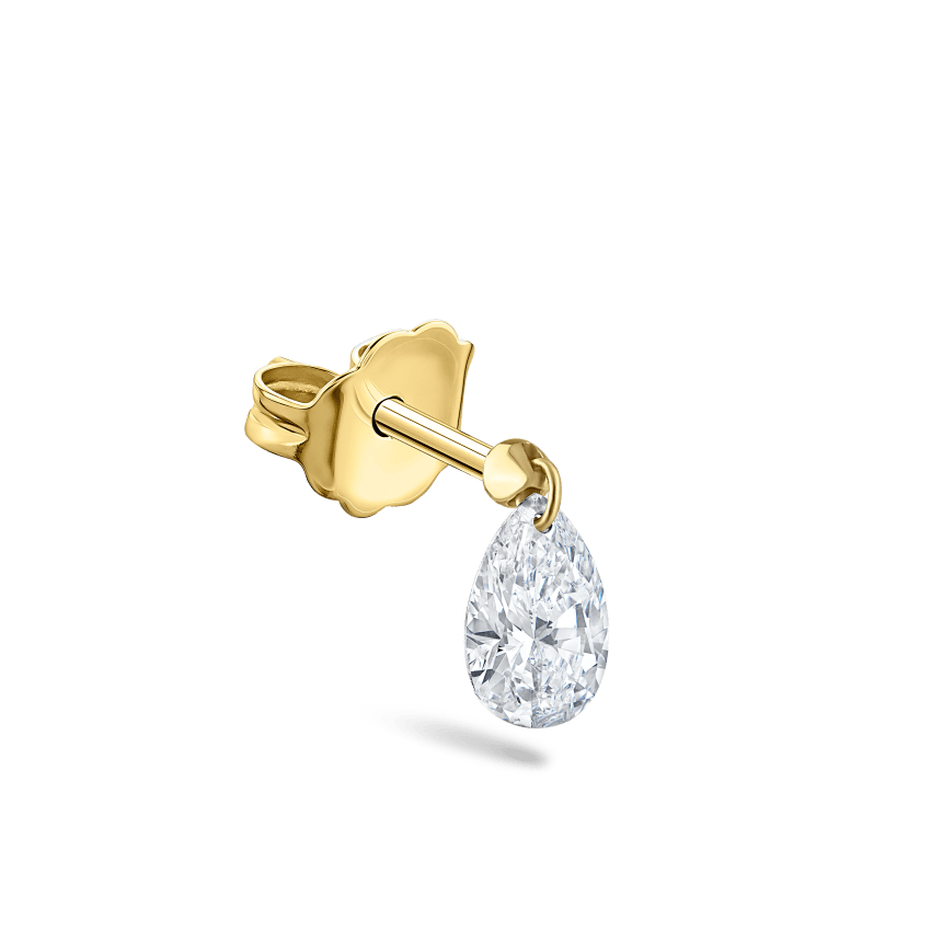 Floating Pear Diamond Charm Stud Earring
