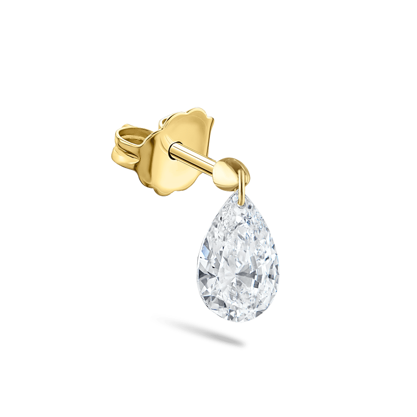 Floating Pear Diamond Charm Stud Earring