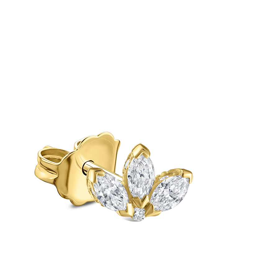 Engraved Diamond Lotus Stud Earring