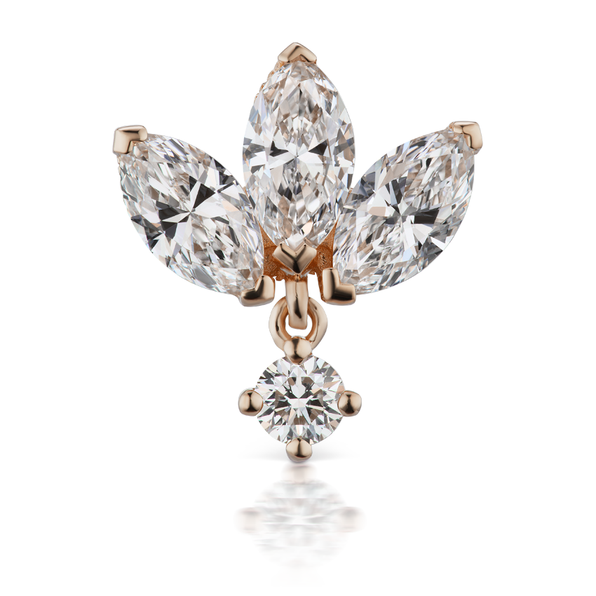 Diamond Engraved Lotus Dangle Stud Earring