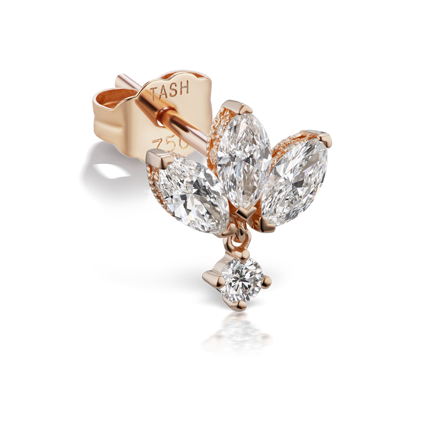 Diamond Engraved Lotus Dangle Stud Earring