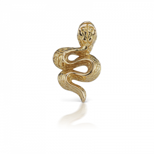 Engraved Snake with Diamond Eyes Stud Earring