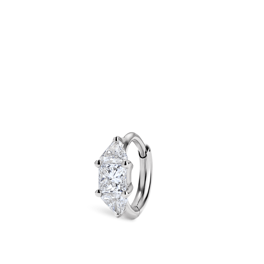 3mm Diamond Princess Triangle Hoop Earring (Non-Rotating)