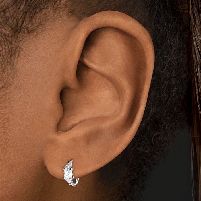 3mm Diamond Princess Triangle Hoop Earring (Non-Rotating)