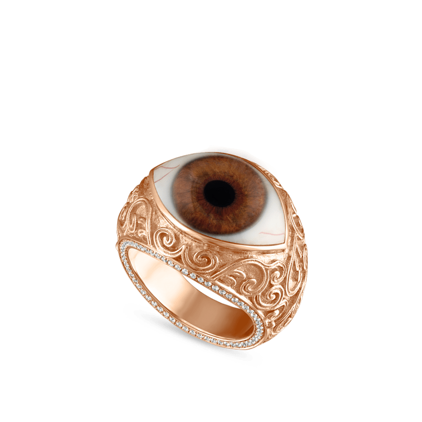 Lace and Pavé Diamond Eye Finger Ring