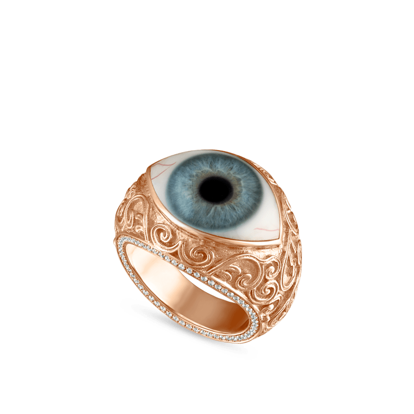 Lace and Pavé Diamond Eye Finger Ring