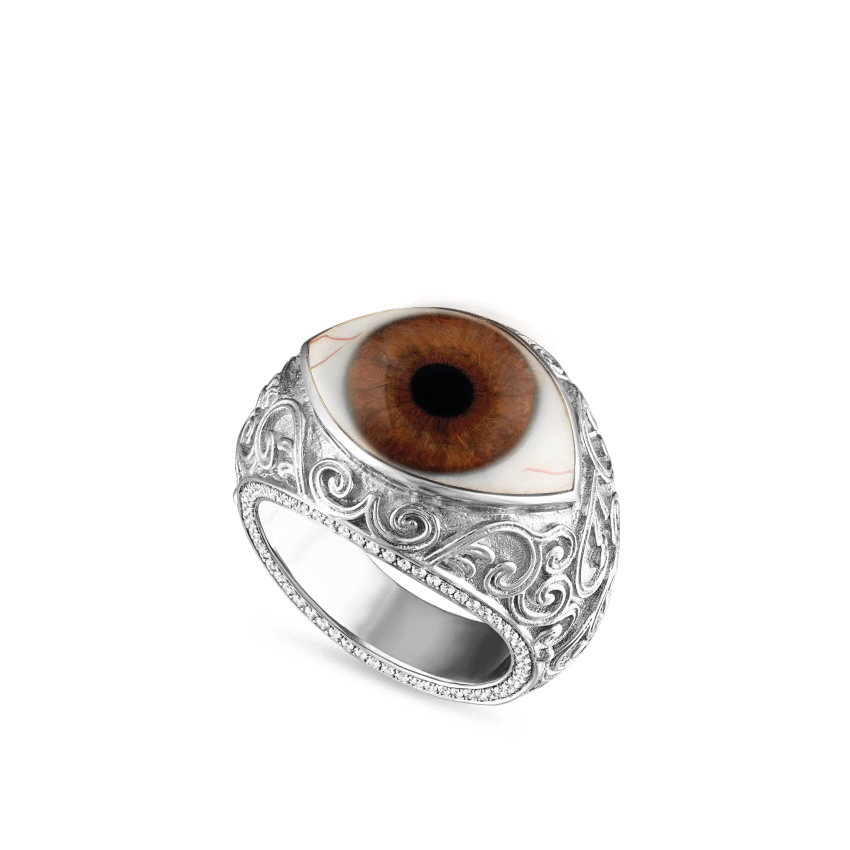 Lace and Pavé Diamond Eye Finger Ring