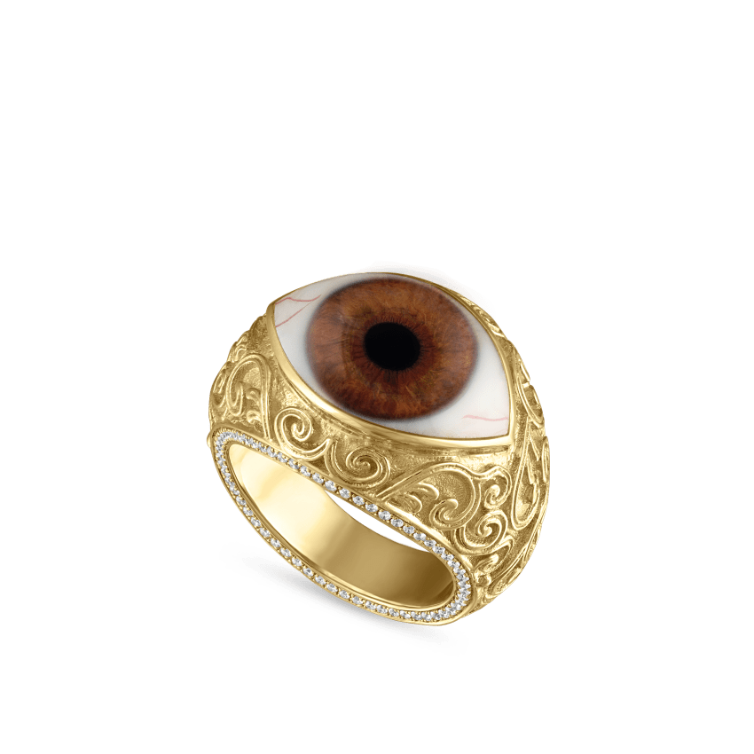 Lace and Pavé Diamond Eye Finger Ring