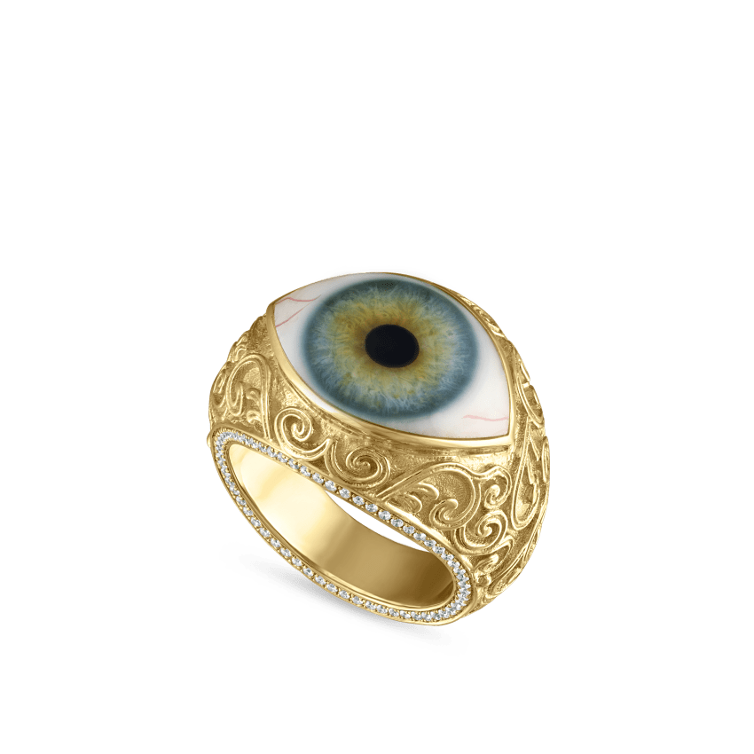 Lace and Pavé Diamond Eye Finger Ring