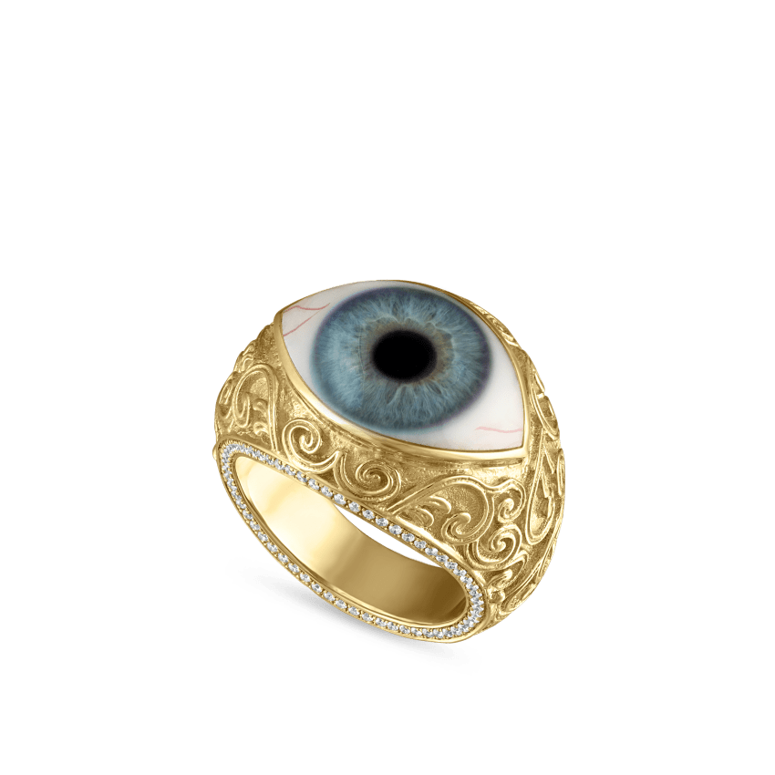 Lace and Pavé Diamond Eye Finger Ring