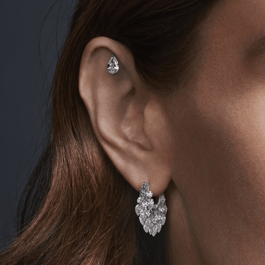 Floating Pear Diamond Charm Threaded Stud Earring