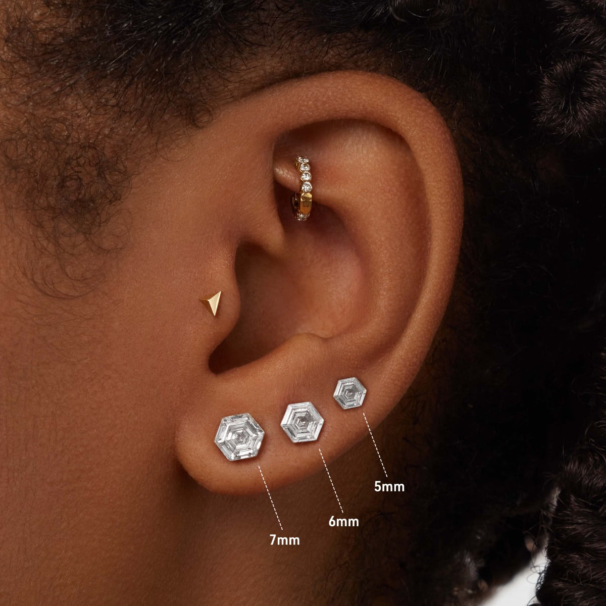 Invisible Set Hexagon Diamond Stud Earring