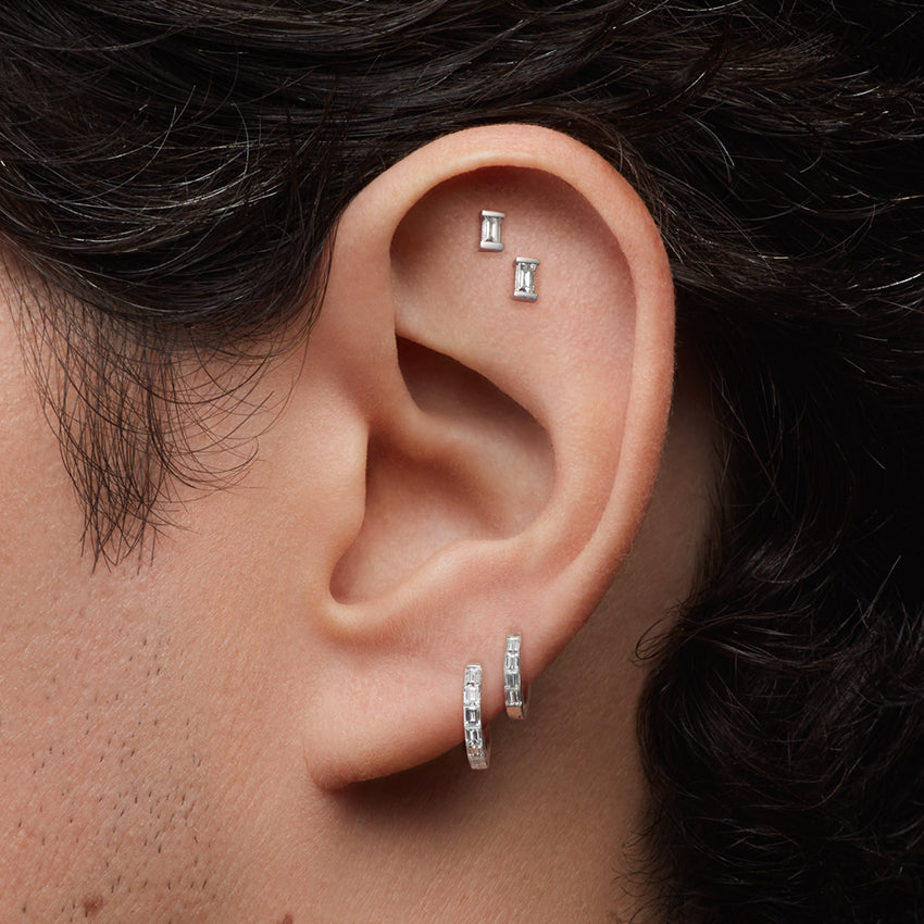 Invisible Set Baguette Diamond Eternity Hoop Earring