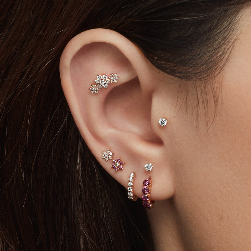Diamond Flower Threaded Stud Earring