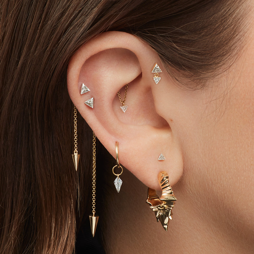 Invisible Set Triangle Diamond Dangle Threaded Earring