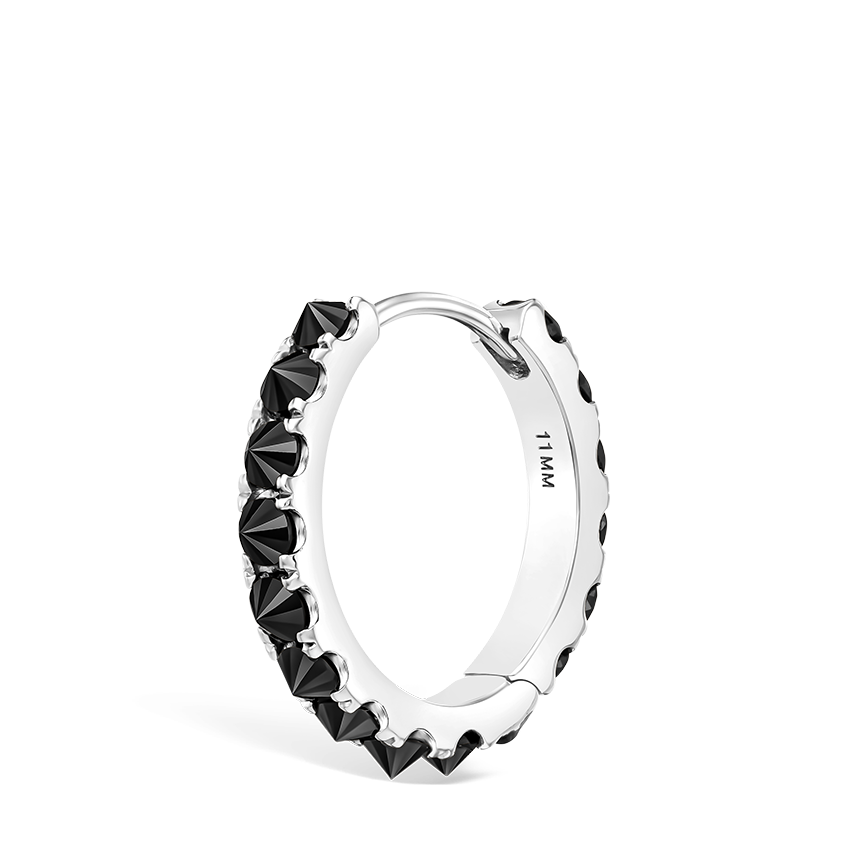 Reverse Set Black Diamond Eternity Hoop Earring