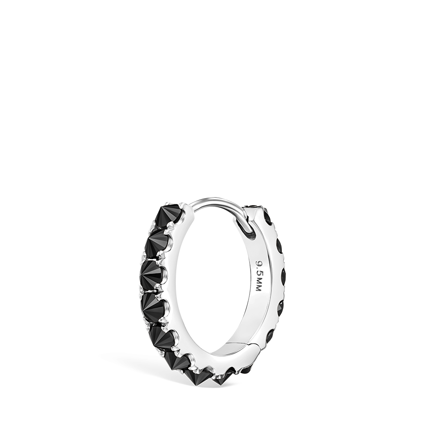 Reverse Set Black Diamond Eternity Hoop Earring