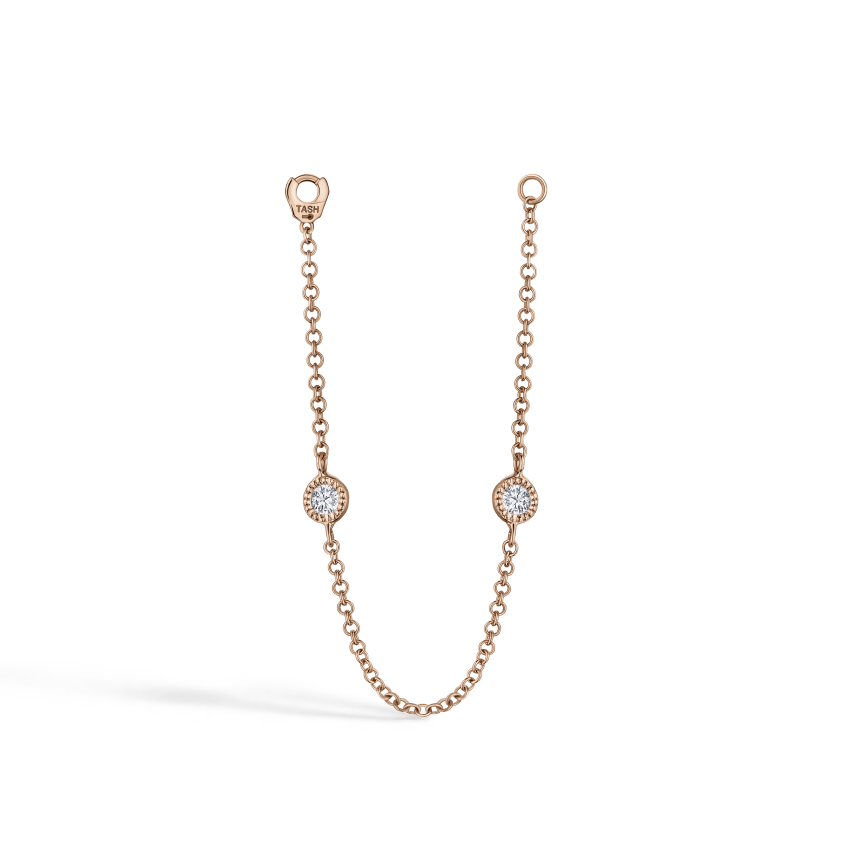 Double Scallop Set Diamond Chain Connecting Charm
