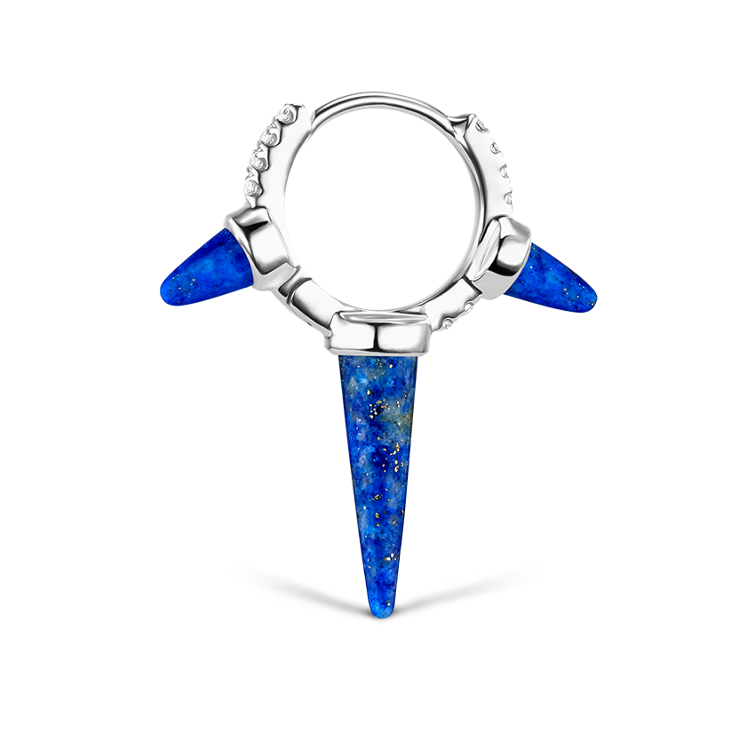 Lapis Triple Long Spike Diamond Eternity Hoop Earring