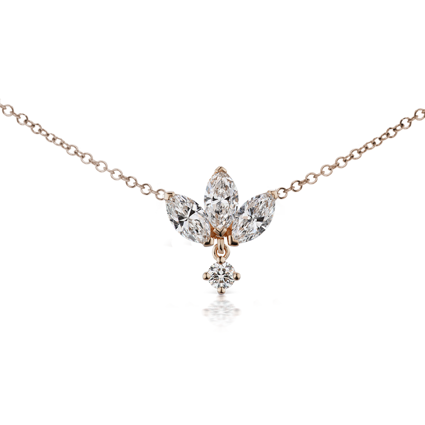 Large Engraved Diamond Lotus with Diamond Dangle Necklace