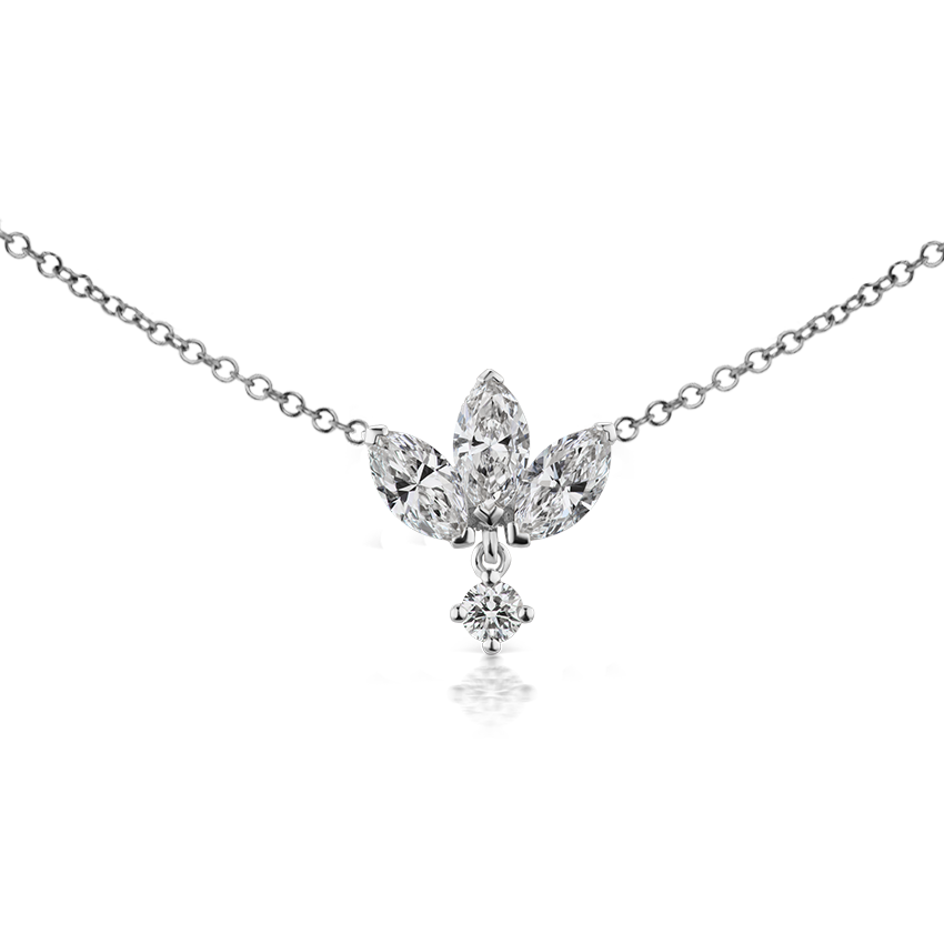 Large Engraved Diamond Lotus with Diamond Dangle Necklace
