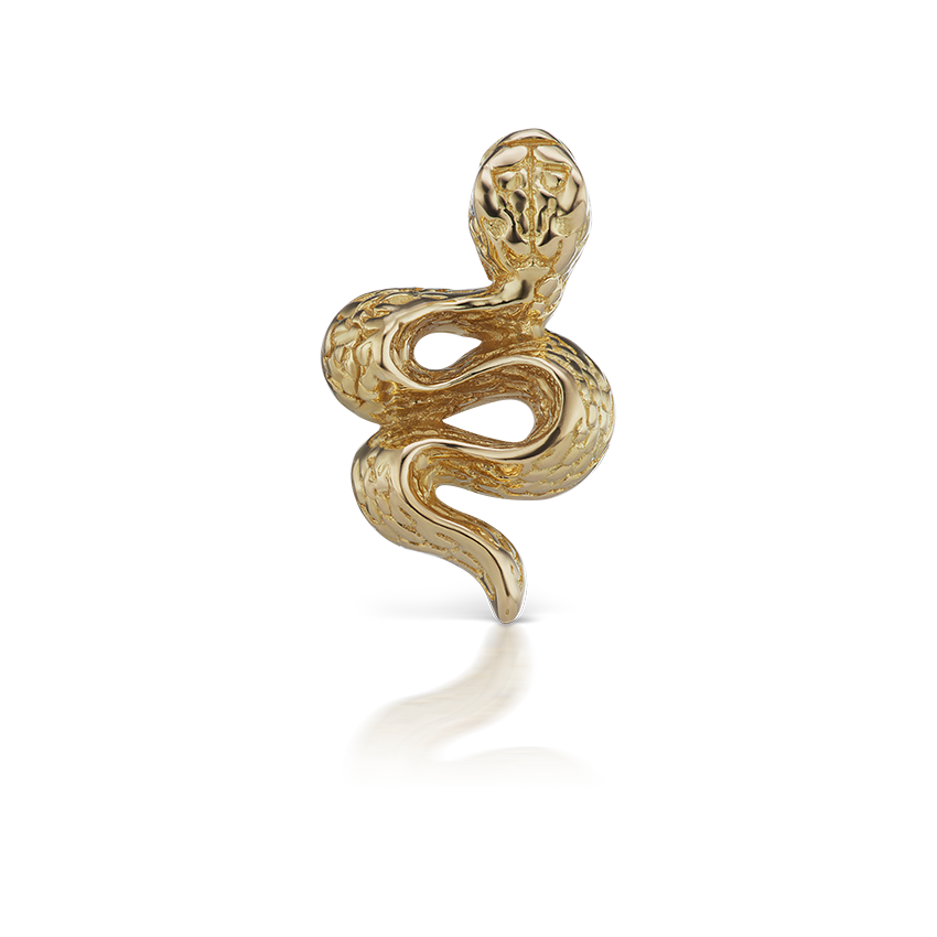 Engraved Snake with Diamond Eyes Stud Earring